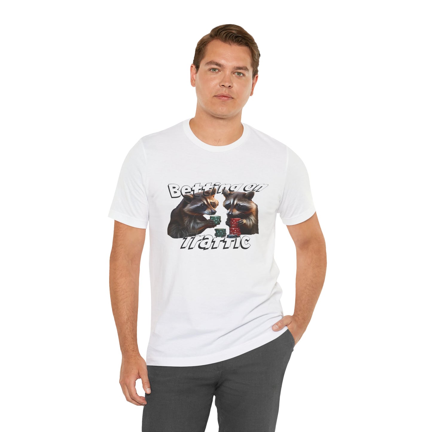 Funny Betting Raccoon Unisex T-Shirt - Perfect for Gamers & Animal Lovers